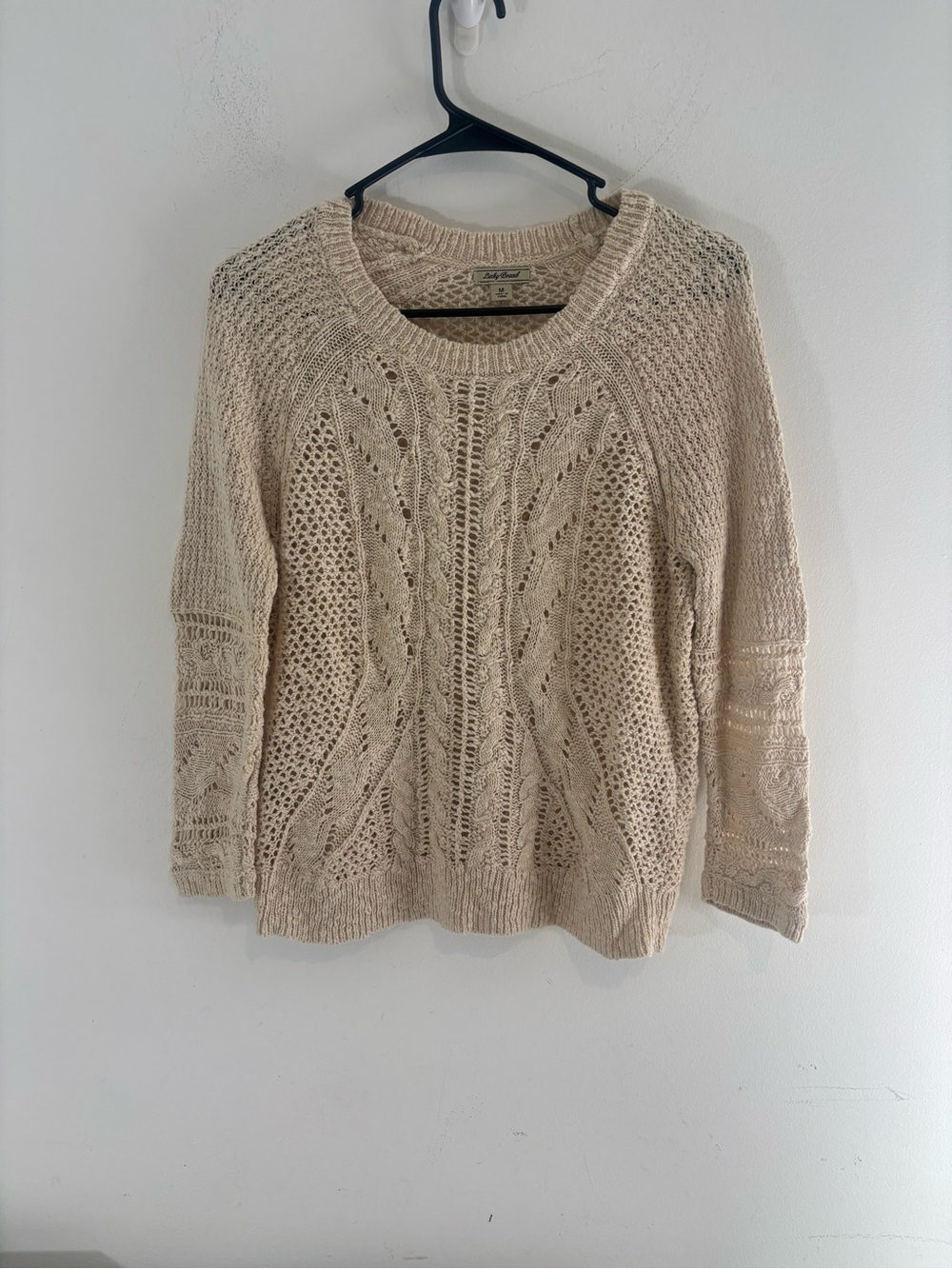 Lucky Brand Women’s Medium Tan Cable Knit Pull Over Sweater Fall Casual